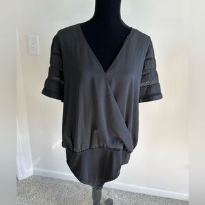 Women’s Express Black Short Sleeve Crossover Bodysuit